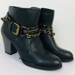 Iliana Black Chunk 3" Heel Ankle Boots Buckle New